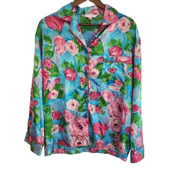 Victoria's Secret Floral Button Front Satin Pajama Top Size Medium - Picture 1 of 4